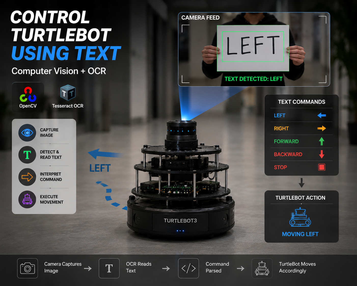 TurtleBot Text-Control Navigation Using Camera (OCR-Based Control System)